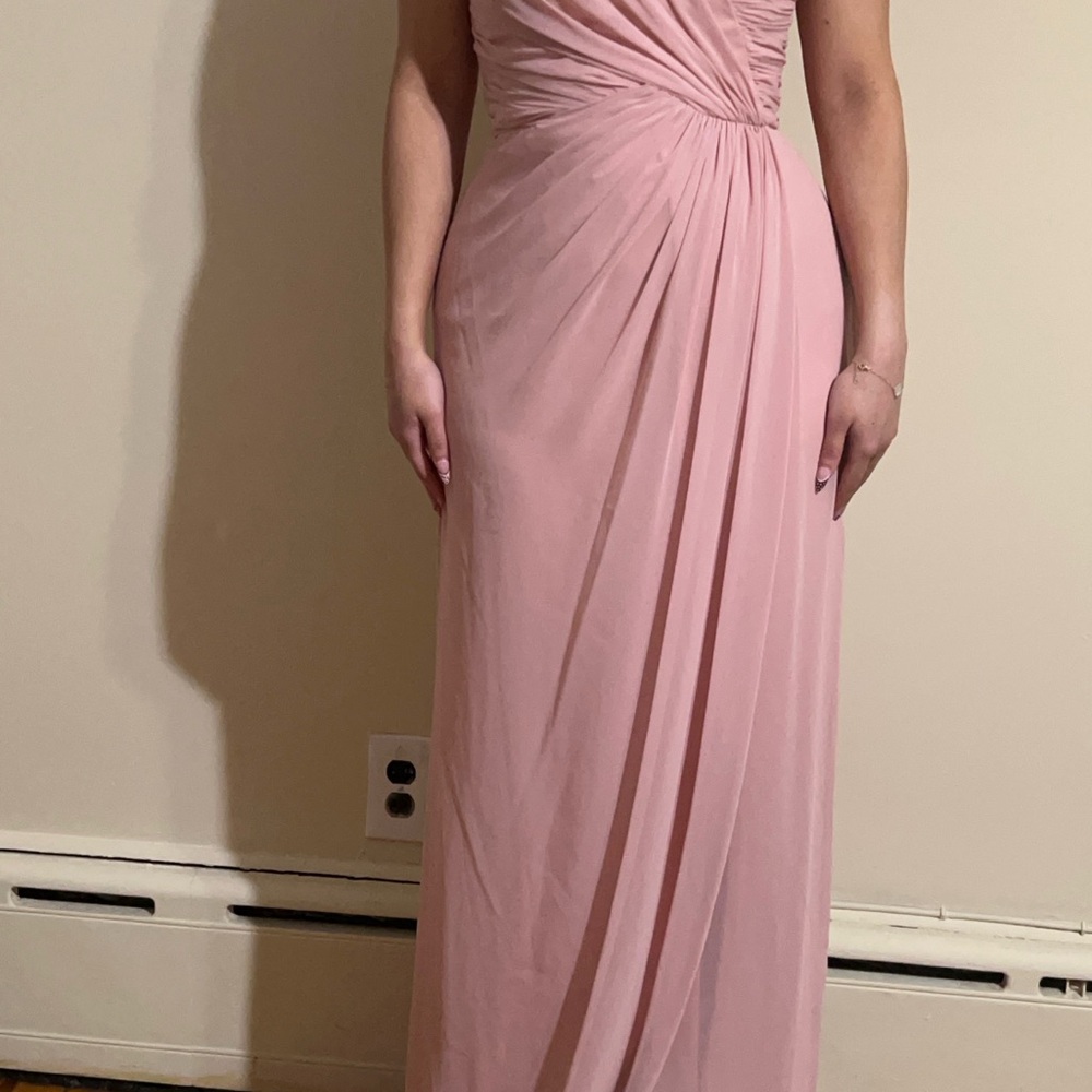 Dessy Collection Pink Asymmetrical One Shoulder Gown